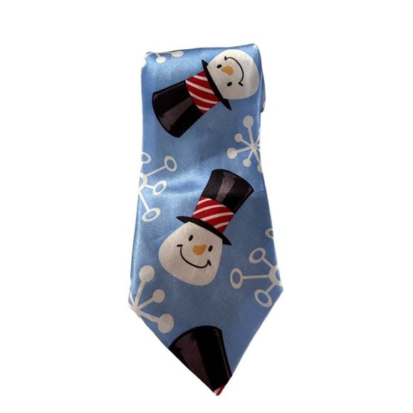 Four Star Men's Necktie Tie Powder Blue Snowman 52 Inch Length Polyester Novelty - Picture 2 of 4